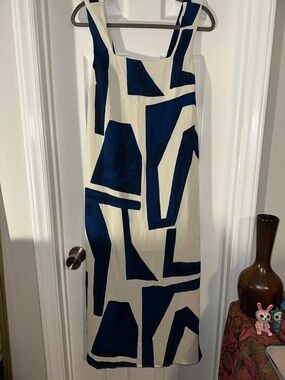 White Birch Navy and Cream Geometric Dress
